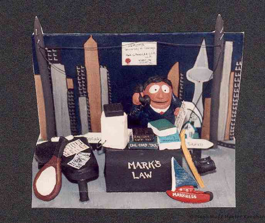 Custom Attorney Statue... His office, tennis raquet, piano, sailboat and ski's