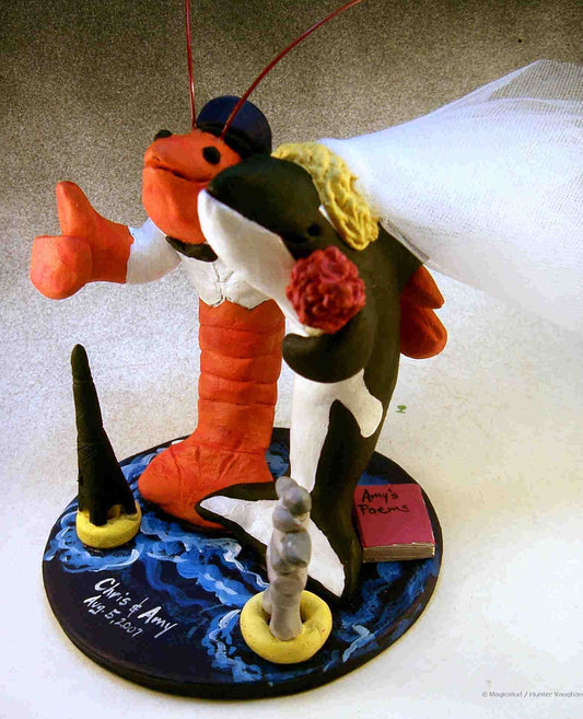 Lobster weds Killer Whale Wedding Cake Topper