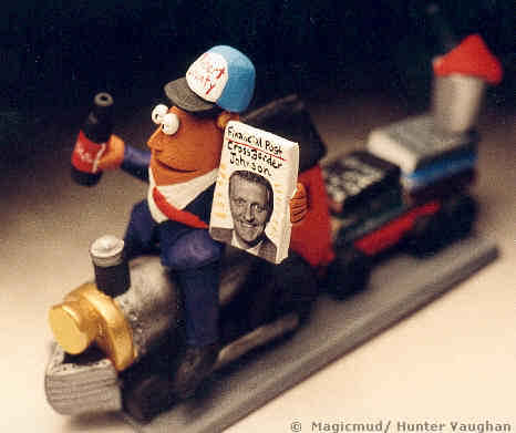 All aboard for a customized figurine... This train buff is straddling his own locomotive...a unique present like this can be made for the man in your life