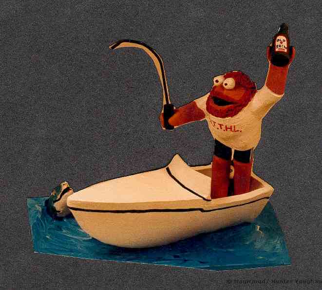 Custom fisherman figurine for a sportsman who likes beer and his boat