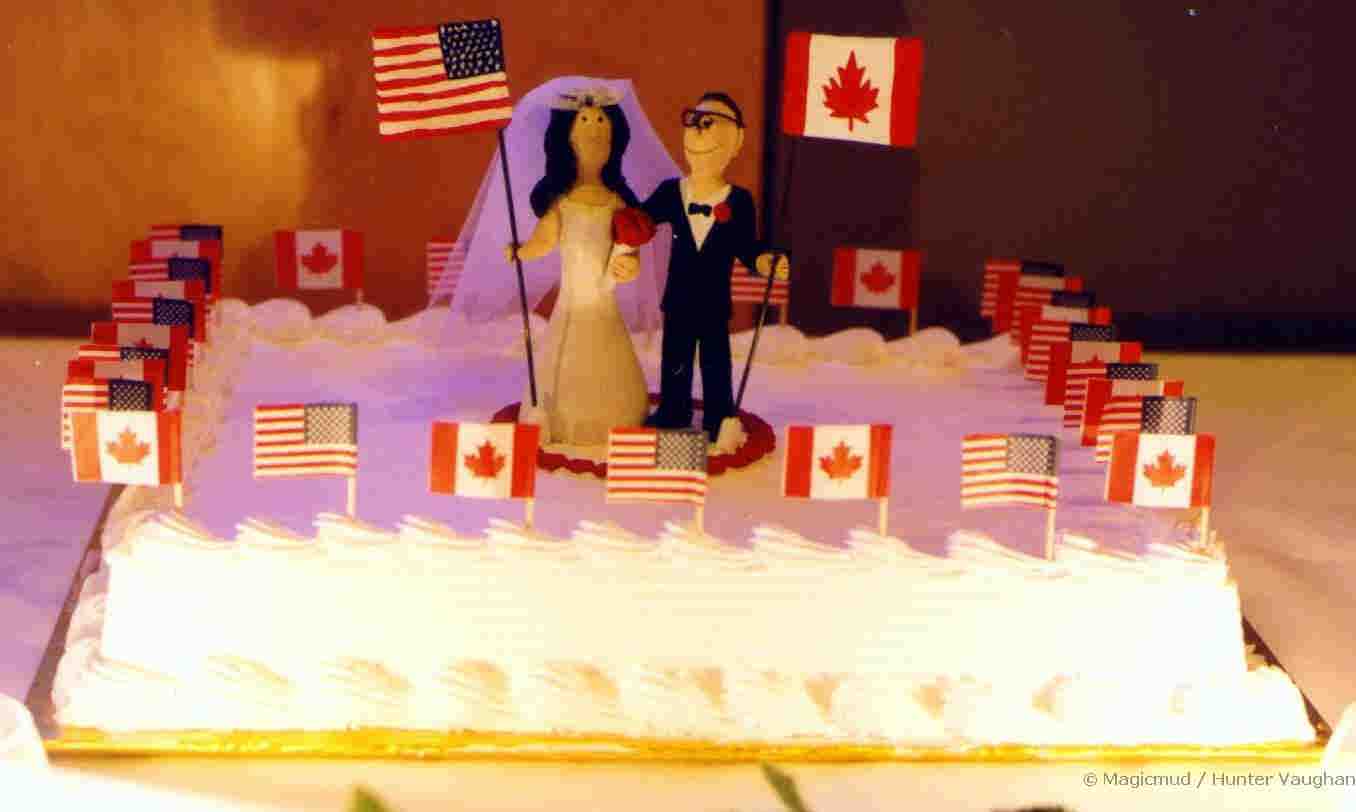 Wedding Cake Topper with U.S.-Canadian Flags