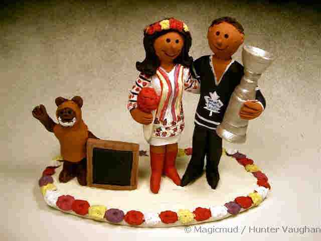 Wedding Cake Topper for Ukrainian Bride and Hockey Groom