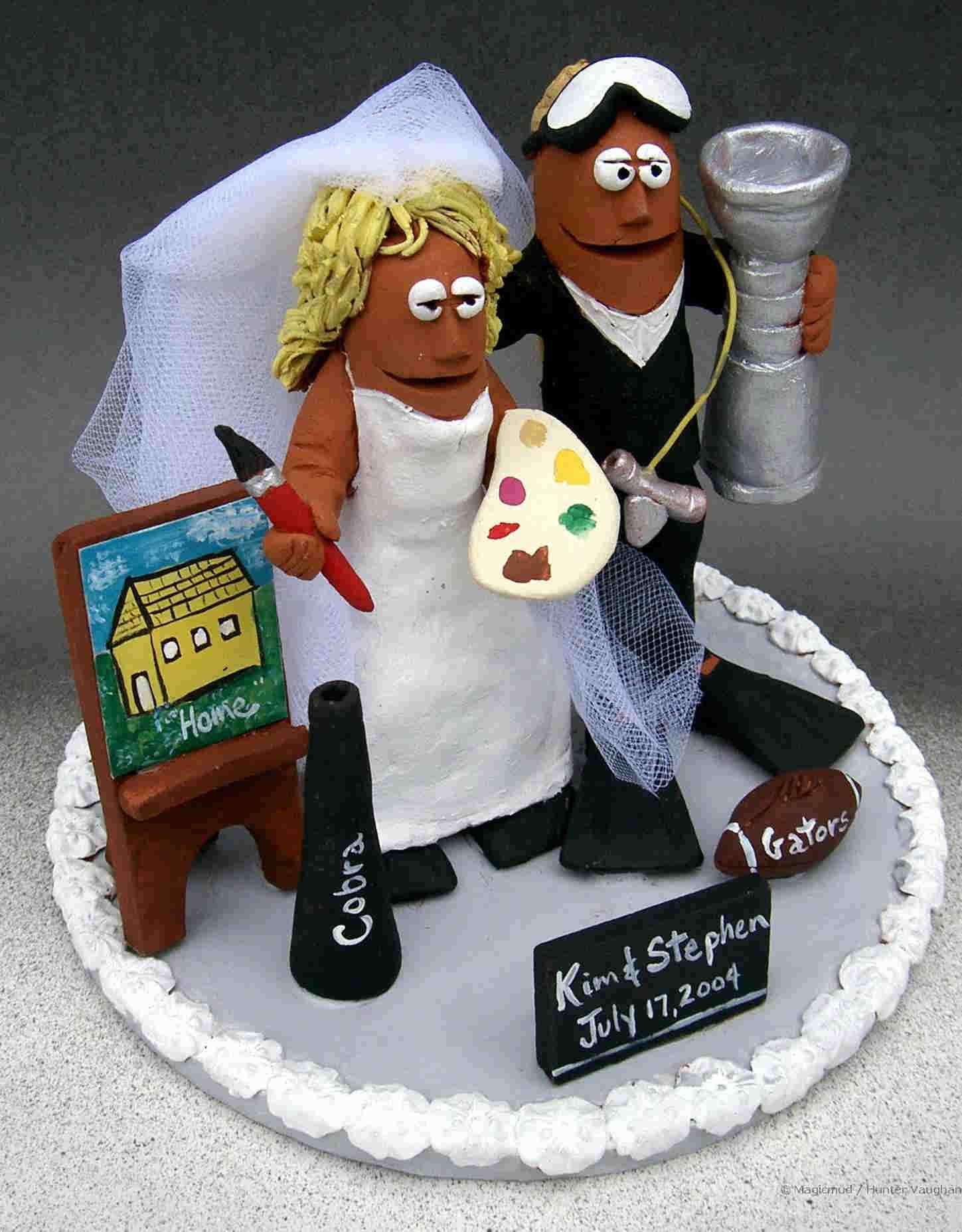 Artist Bride Weds Scuba Diving Groom Wedding Cake Topper