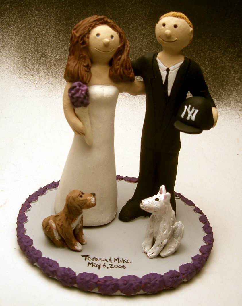 Wedding Cake Topper for Groom and Bride with pet dogs