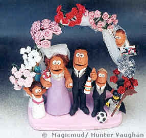 Wedding Cake Topper with their 3 Kids