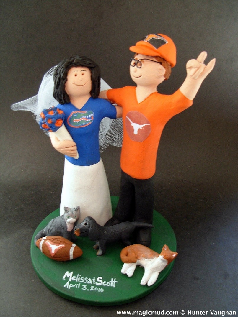 NCAA Football Wedding Cake Topper, Patriots vs Steelers Wedding Cake Toppers, Custom Made NFL Wedding Cake Topper