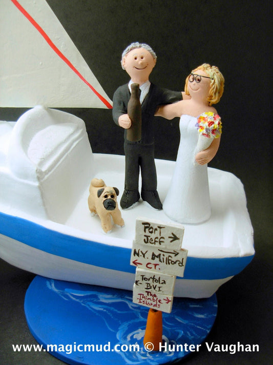 SailBoat Wedding Cake Topper, Yachting Wedding Cake Topper - Sailor's Wedding Cake Topper- MotorBoat Wedding Cake Topper
