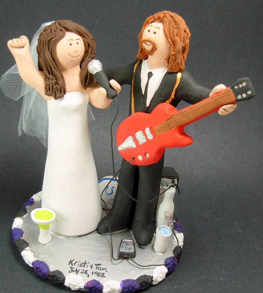 Rock n Roll Guitarist's Wedding Cake Toppers, Custom Made Rock Star Wedding Cake Topper - Guitar Wedding Cake Topper