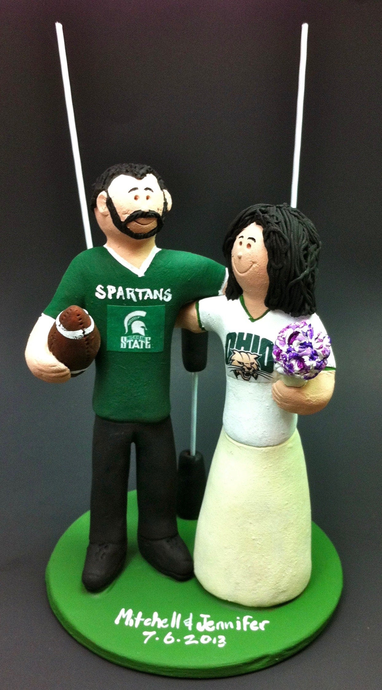 NCAA Football Wedding Cake Topper, Patriots vs Steelers Wedding Cake Toppers, Custom Made NFL Wedding Cake Topper