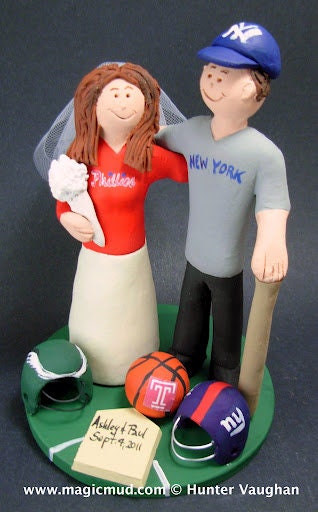 NCAA Football Wedding Cake Topper, Patriots vs Steelers Wedding Cake Toppers, Custom Made NFL Wedding Cake Topper