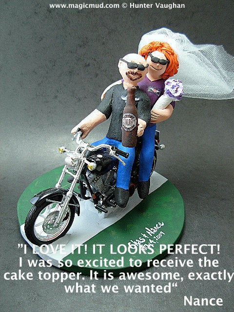 Custom Made Motorcycle Wedding Cake Topper - Dirt Bikers Wedding Cake Topper - KTM Wedding Cake Topper - Bikers Wedding Cake Topper - iWeddingCakeToppers