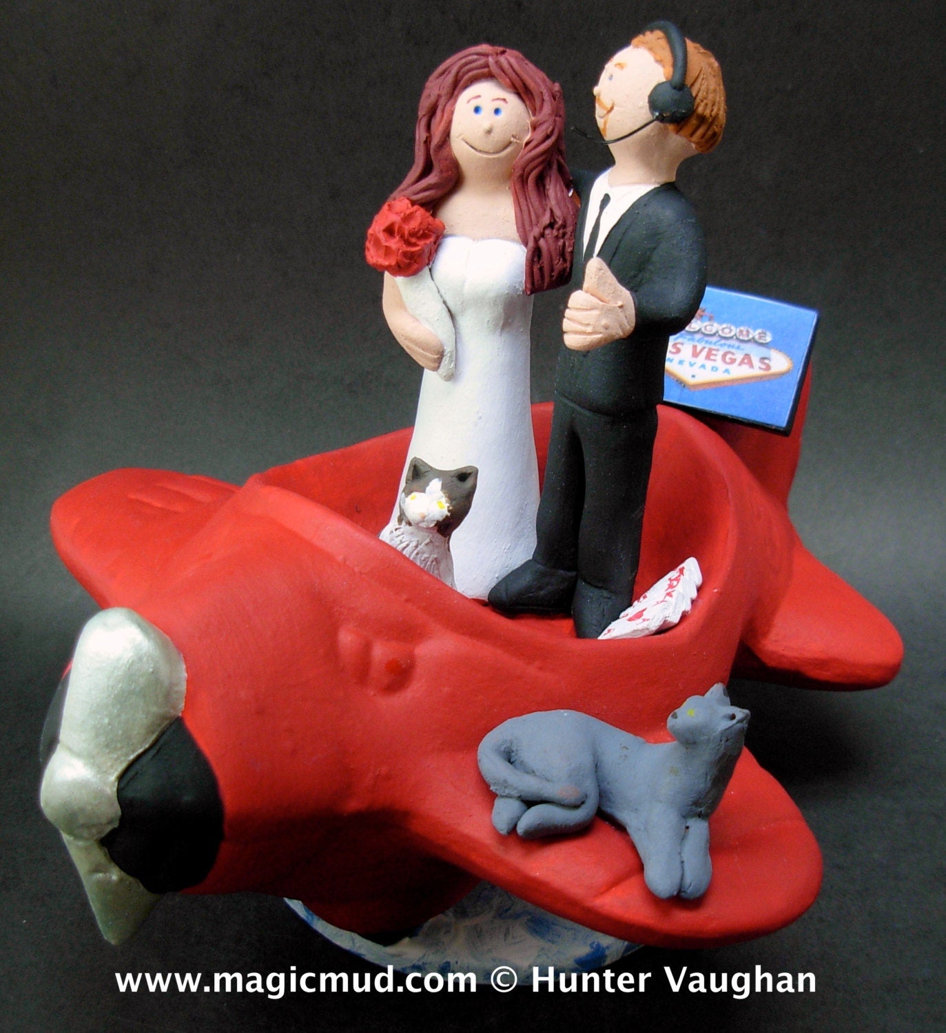 Airplane Pilot's Wedding Cake Topper - Bride and Groom in Airplane Wedding Cake Topper - Wedding Cake Topper for a Pilot- Pilot Figurine