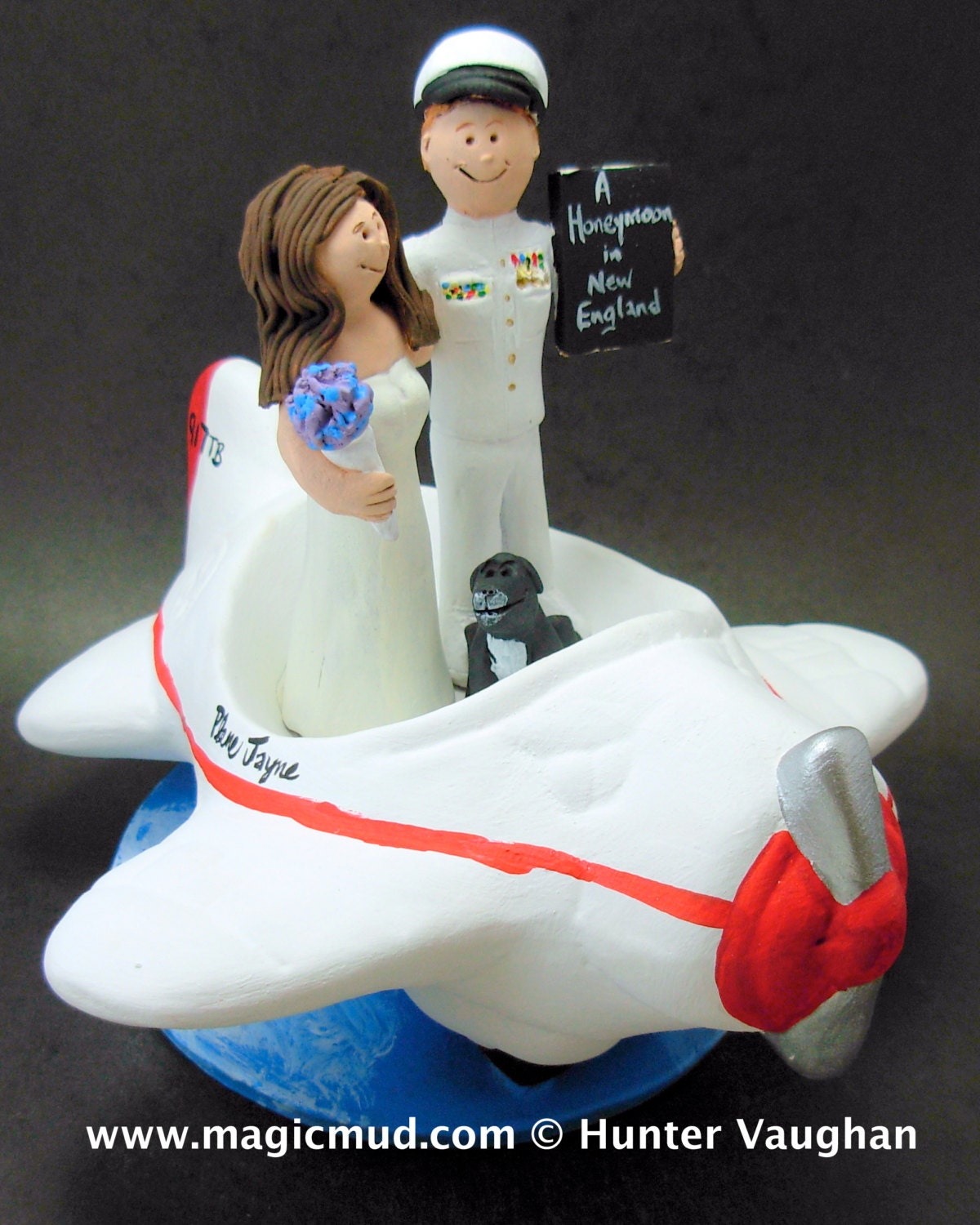 Airplane Pilot's Wedding Cake Topper - Bride and Groom in Airplane Wedding Cake Topper - Wedding Cake Topper for a Pilot- Pilot Figurine