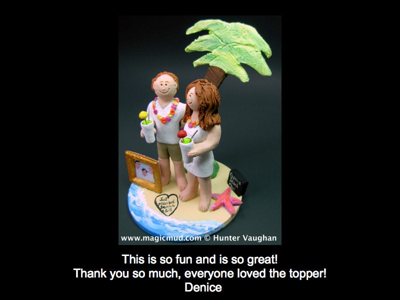 Beach Destination Wedding Cake Topper - Shopping Diva Wedding Cake Topper - Hawaiian Wedding Cake Topper -Beach side Wedding Cake Topper