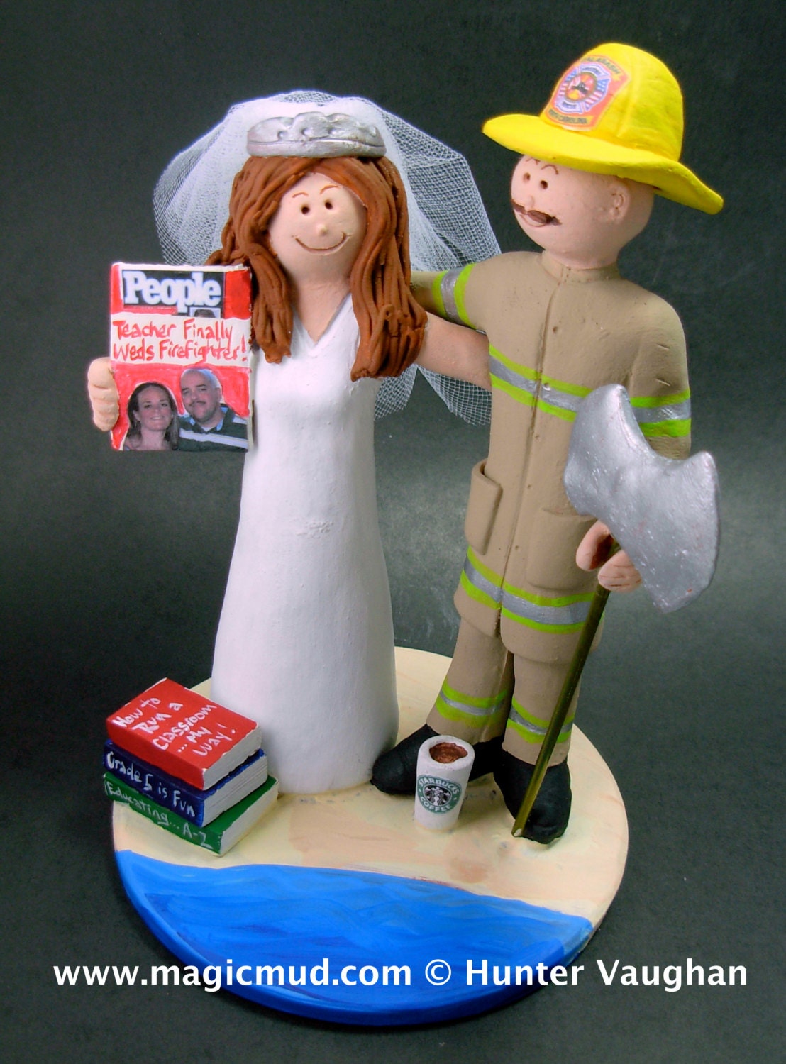 Surfing Fireman's Wedding Cake Topper, Fireman Wedding Cake Topper, Fire Fighters Wedding CakeTopper, Fireman Figurine for wedding caketop