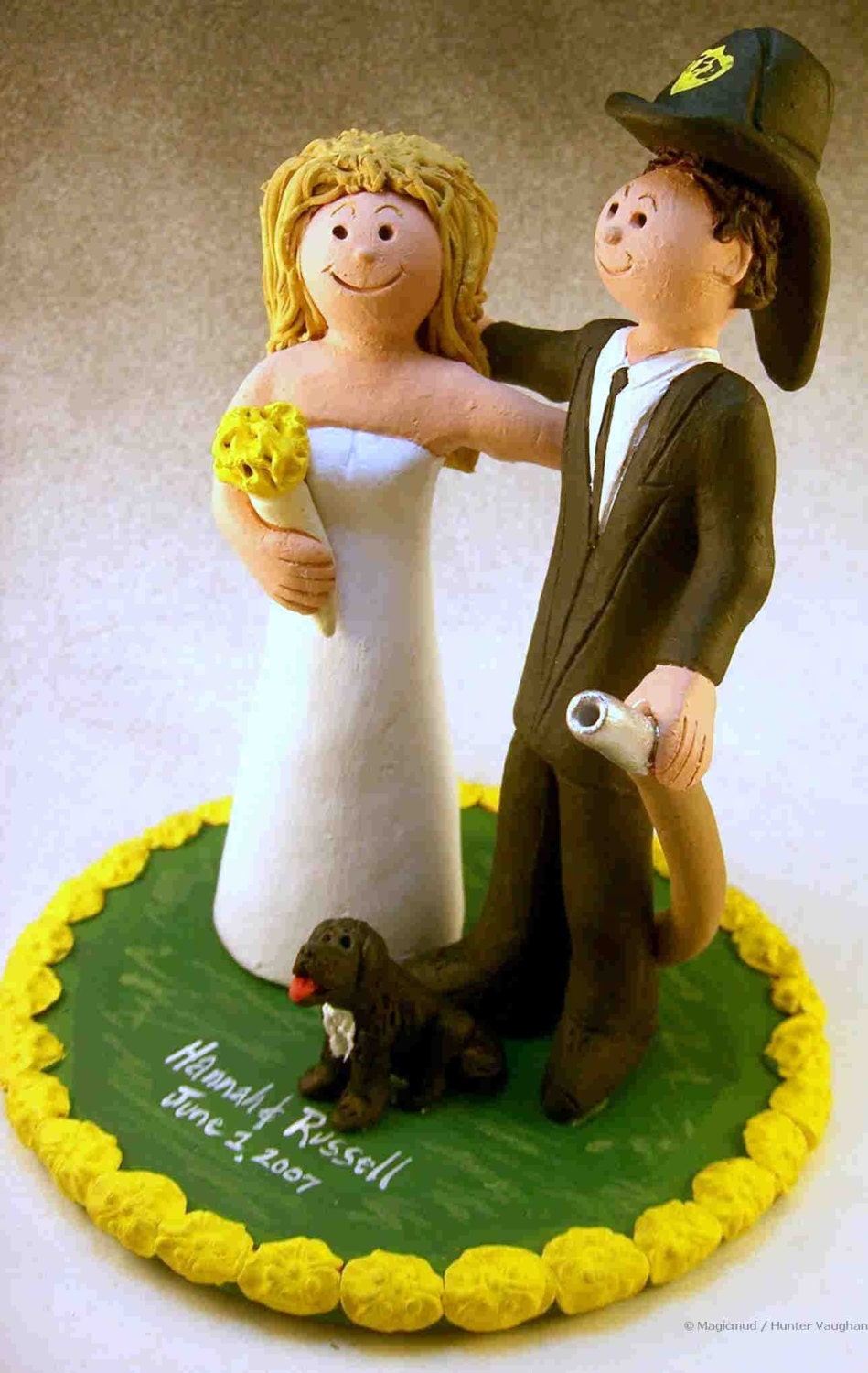 Surfing Fireman's Wedding Cake Topper, Fireman Wedding Cake Topper, Fire Fighters Wedding CakeTopper, Fireman Figurine for wedding caketop