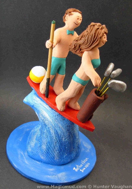 Billiard or Pool Players Wedding Cake Topper- custom made to order wedding cake topper- Bride and Groom with Pool Cue sticks caketopper - iWeddingCakeToppers