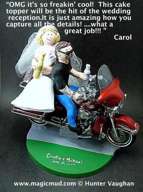 Custom Made Harley-Davidson Motorcycle Wedding Cake Topper - Custom Made Harley Bikers Wedding Cake Topper - Motorcycle Wedding Cake Topper - iWeddingCakeToppers