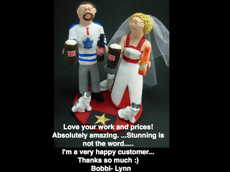 Unique Wedding Cake Topper - Custom Made Wedding Cake Topper - Hockey Groom Wedding Cake Topper - Plus Size Bride Wedding Cake Topper - iWeddingCakeToppers