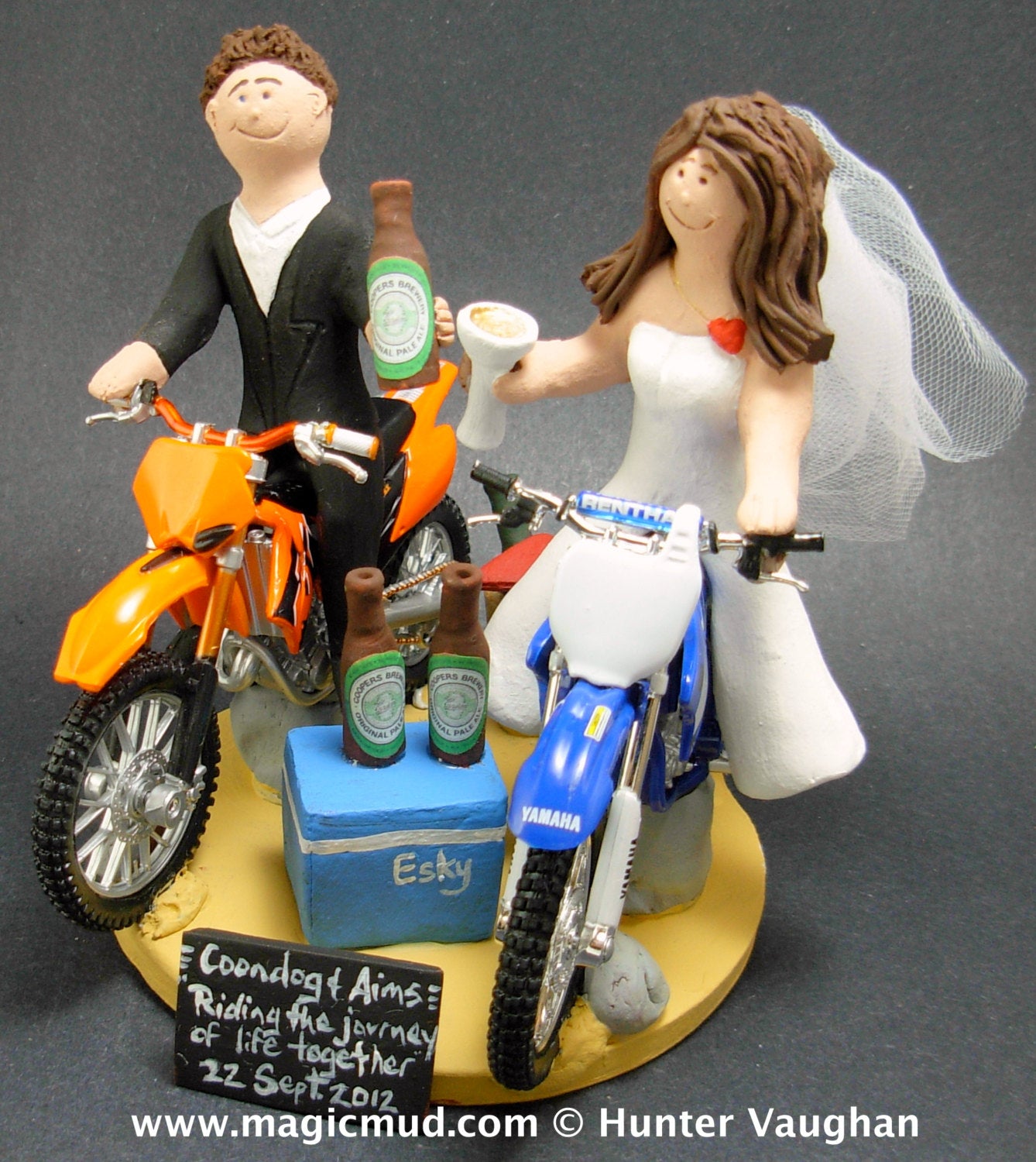 World Cake Topper. Motorcycle wedding cake topper, Biker bride & groom clay  figurine