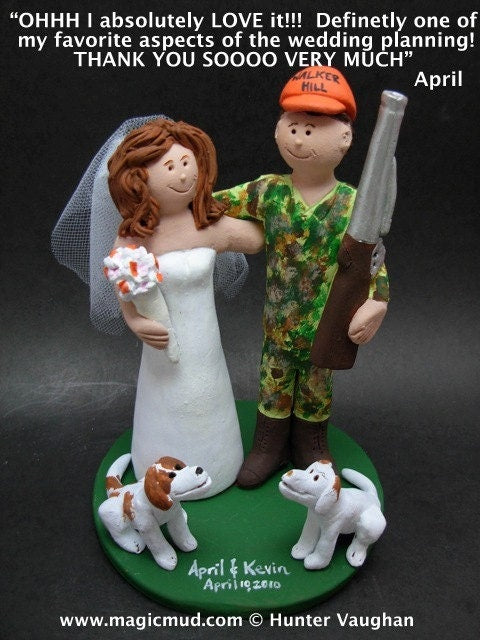 Bow Hunter and Bride in Camouflage Wedding Cake Topper, Camouflage Bride Wedding Cake Topper, Bow Hunting Groom Wedding Cake Topper,