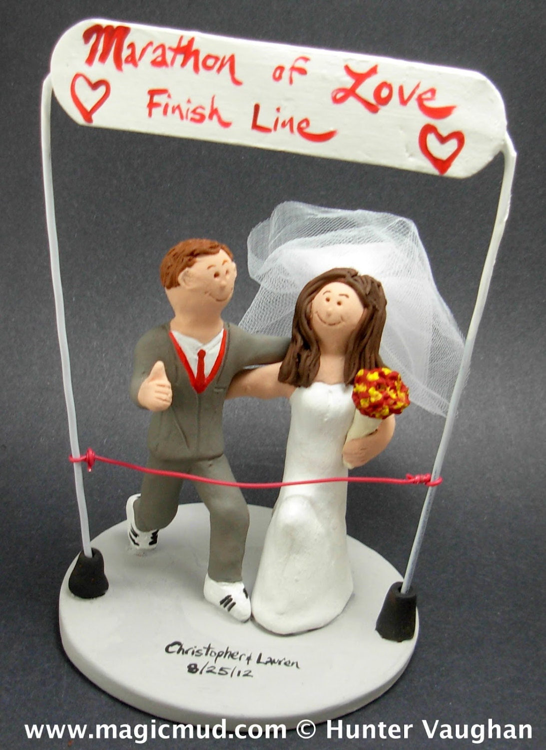 Runner's Marathon of Love Wedding Cake Topper,  Marathon Runners Wedding Cake Topper, Athletes Marriage Figurine, Running Wedding CakeTopper