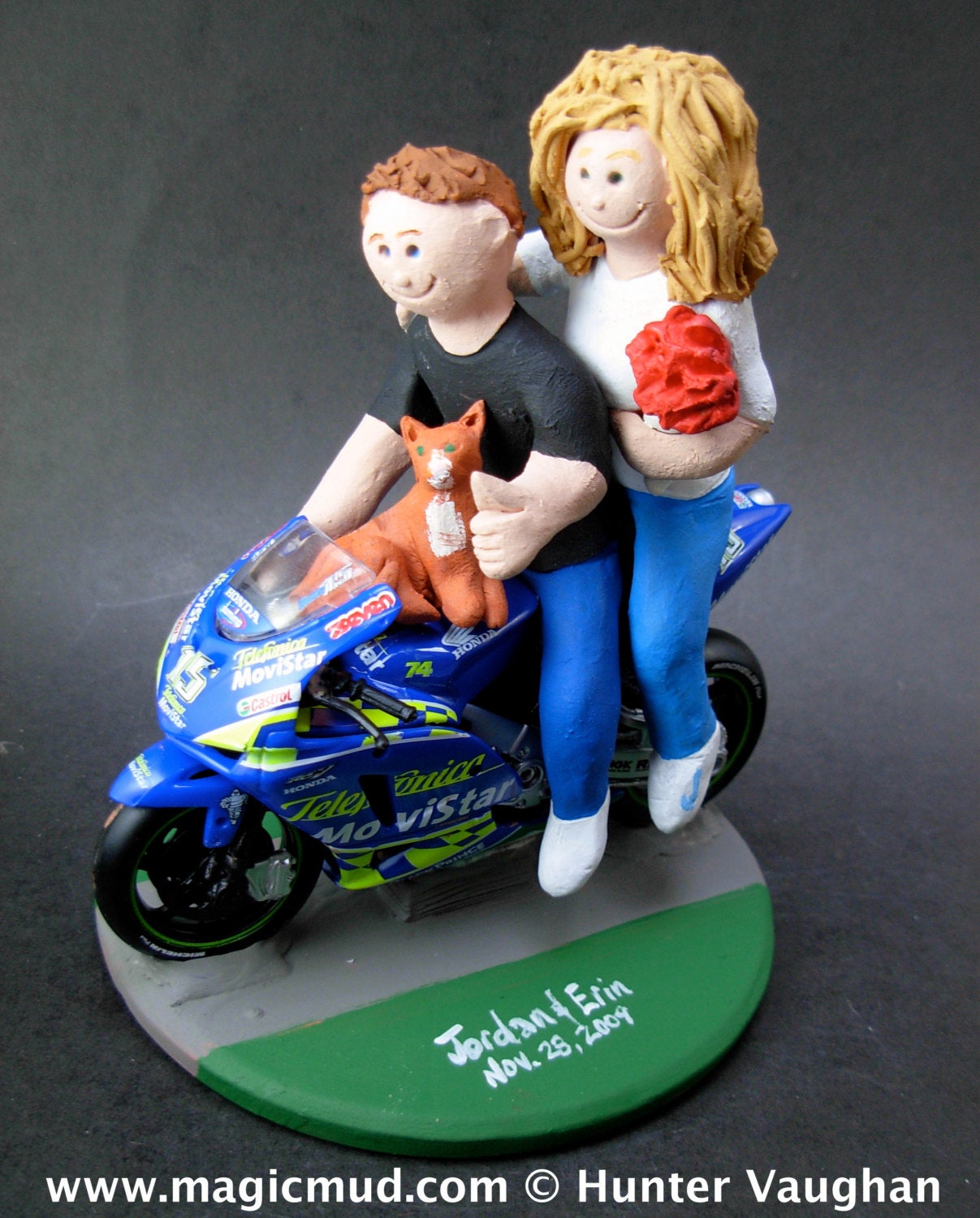 Bride and Groom on Honda Sportbike Motorcycle Wedding Cake Topper, Sport Motorcycle Wedding Cake Topper, Honda Wedding Cake Topper - iWeddingCakeToppers