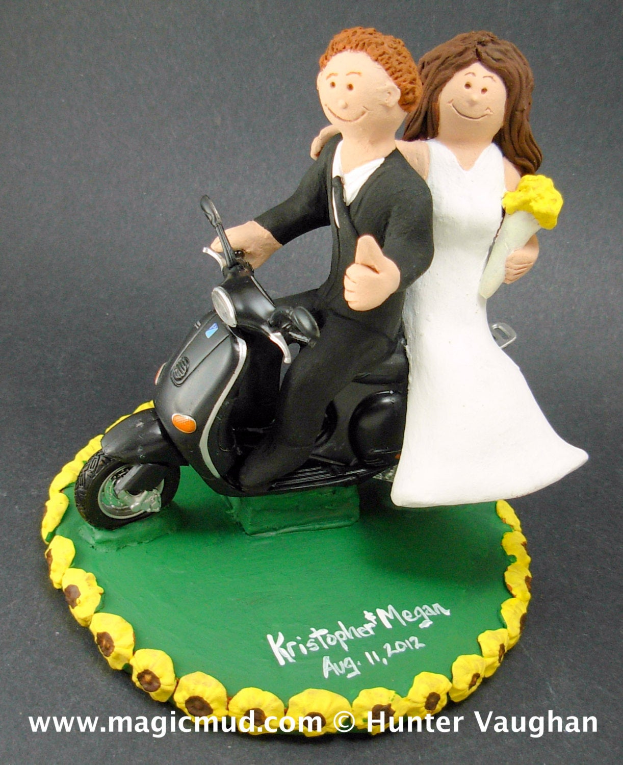 Vespa Scooter Riders Wedding Cake Topper, Scooter Wedding Cake Topper, Vespa Wedding Cake Topper, Fireman Helmet Wedding Cake Topper - iWeddingCakeToppers