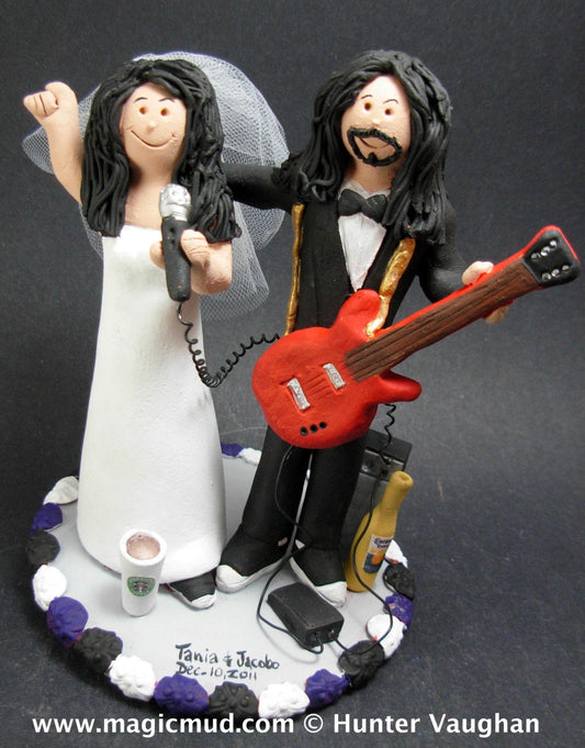 Rock Guitarist's Wedding Cake Topper, Guitar Wedding Cake Topper, Singing Bride Wedding Cake Topper, Rock n Roll Bride and Groom CakeTopper - iWeddingCakeToppers