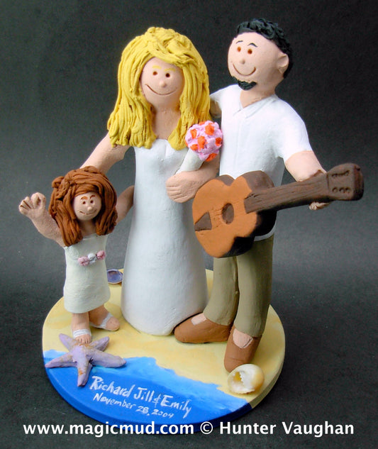 Acoustic Guitarist's Wedding Cake Topper, Guitar Wedding Cake Topper, Wedding Cake Topper with Daughter, Step Daughter Wedding Cake Topper