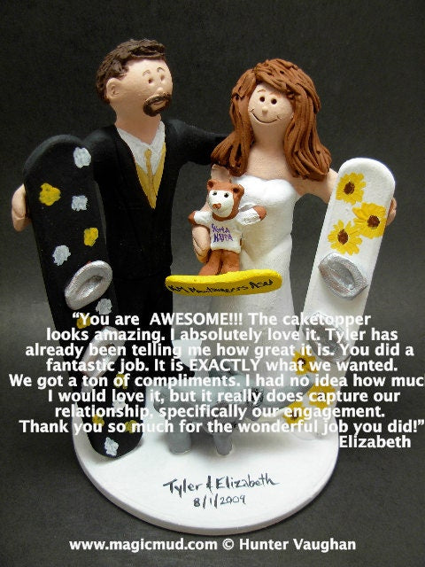 SnowBoarder's Wedding Cake Topper, Snowboarding Wedding Cake Topper, Snowboarding Bride and Groom Wedding Cake Topper, Snowboarding Figurine