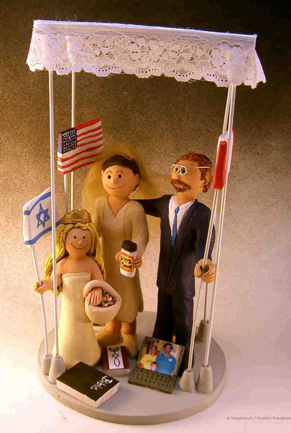 Jewish Marriage Under a Chuppah Wedding Cake Topper, Jewish Wedding CakeTopper, Jewish Marriage Figurine, Custom Jewish Wedding Cake Topper - iWeddingCakeToppers