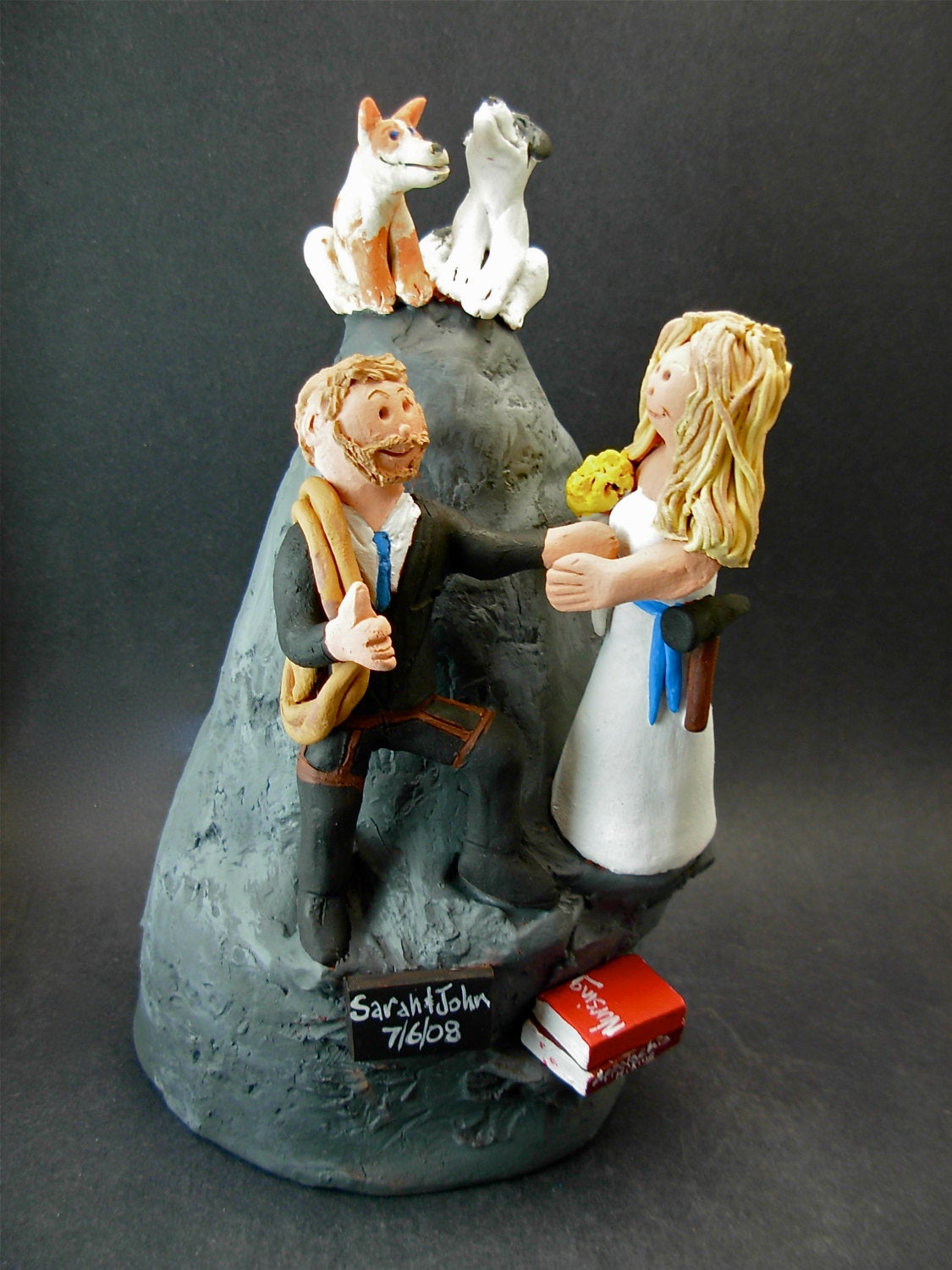 Mountain and Rock Climbers Wedding Cake Topper, Mountaineering Wedding Cake Topper, Mixed Race Wedding Cake Topper,Hikers Wedding CakeTopper - iWeddingCakeToppers