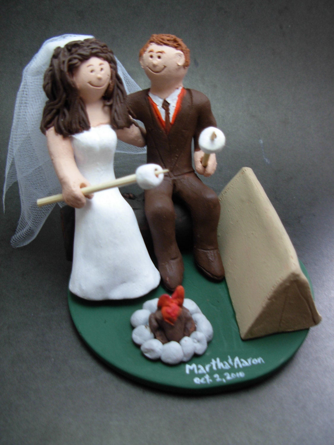 Camper's Wedding Cake Topper, Campfire Marshmallows Wedding Cake Topper, Marshmallow Wedding Cake Topper, Groom in Kilt Wedding Cake Topper