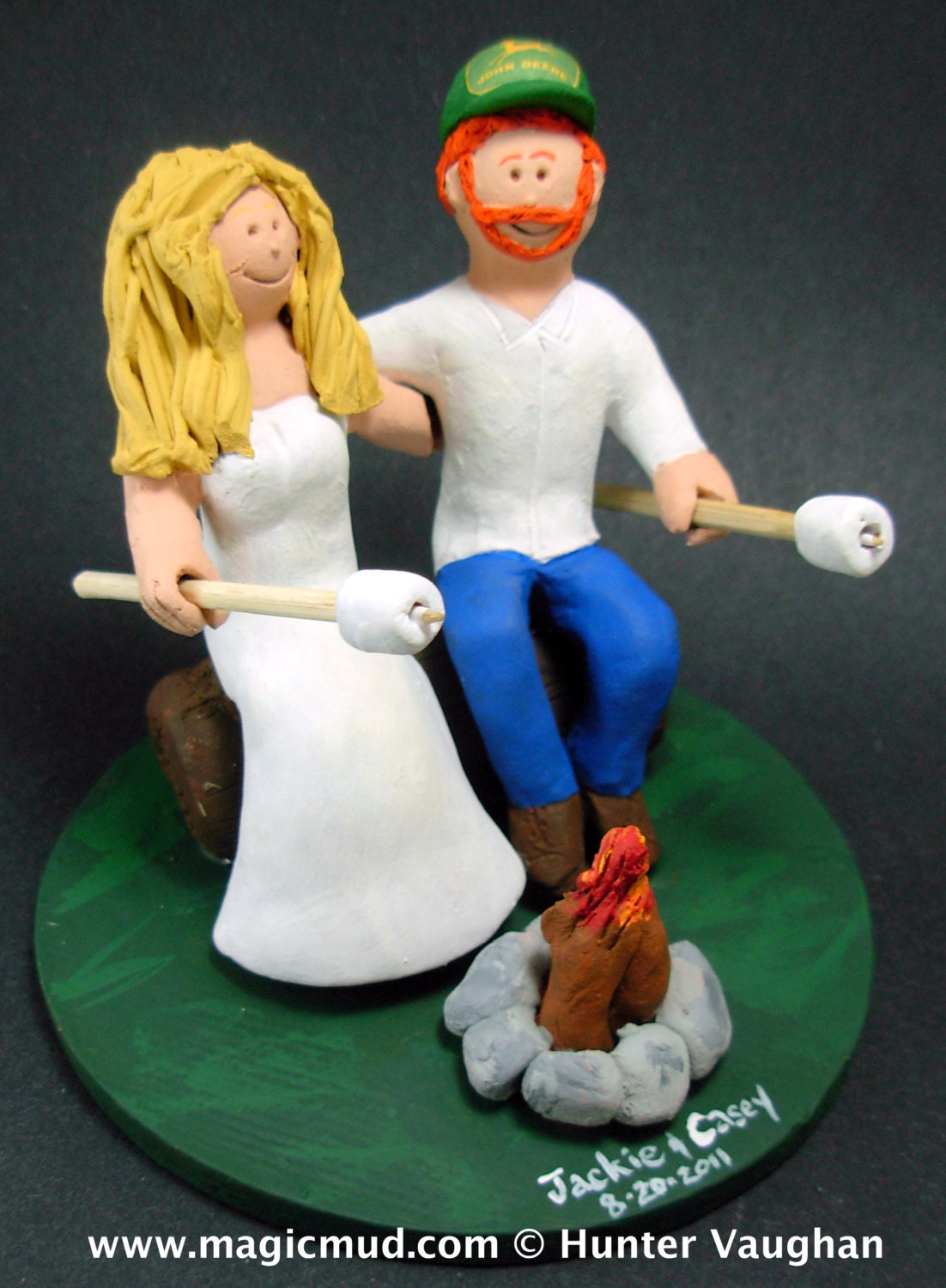 Camper's Wedding Cake Topper, Campfire Marshmallows Wedding Cake Topper, Marshmallow Wedding Cake Topper, Groom in Kilt Wedding Cake Topper