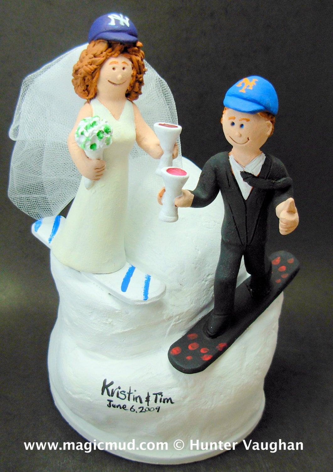 SnowBoarder's Wedding Cake Topper, Snowboarding Wedding Cake Topper, Snowboarding Bride and Groom Wedding Cake Topper, Snowboarding Figurine - iWeddingCakeToppers