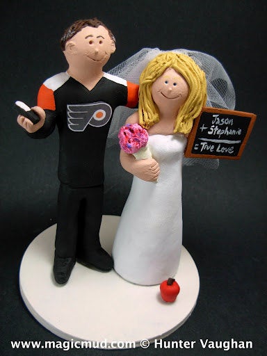 Teacher's Wedding Cake Topper, Philadelphia Flyers Wedding Cake Topper, Hockey Groom Wedding Cake Topper, Teacher Bride Wedding Cake Topper - iWeddingCakeToppers