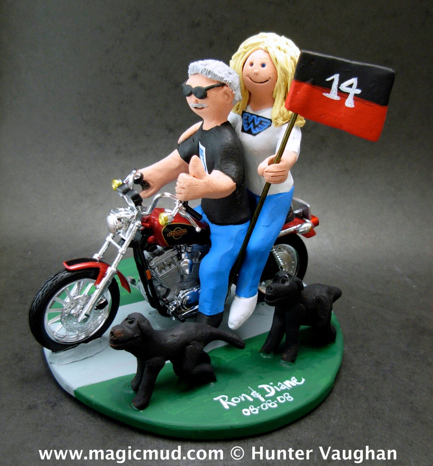 Harley-Davidson Motorcycle Wedding Cake Topper, Harley Fatboy Wedding Cake Topper Sturgis Wedding Cake Topper, Sunglass Groom Wedding Topper