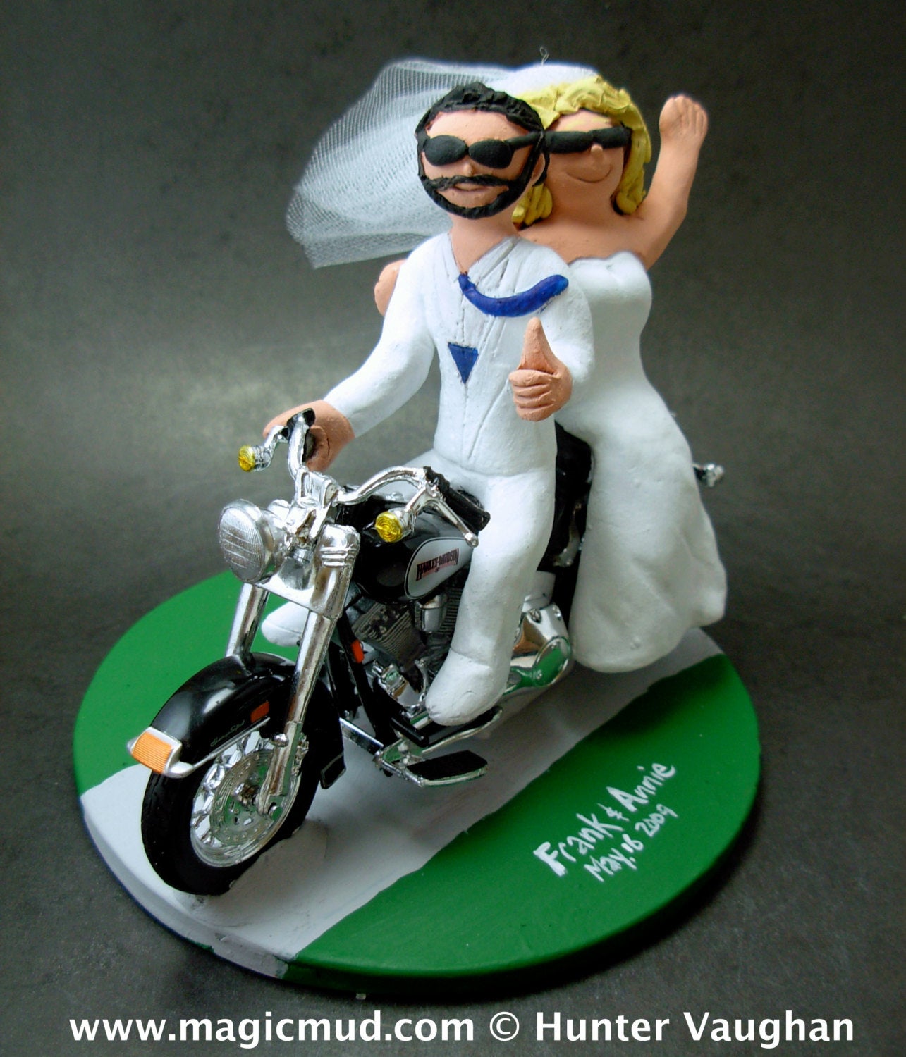 Harley-Davidson Motorcycle Wedding Cake Topper, Harley Fatboy Wedding Cake Topper Sturgis Wedding Cake Topper, Sunglass Groom Wedding Topper - iWeddingCakeToppers