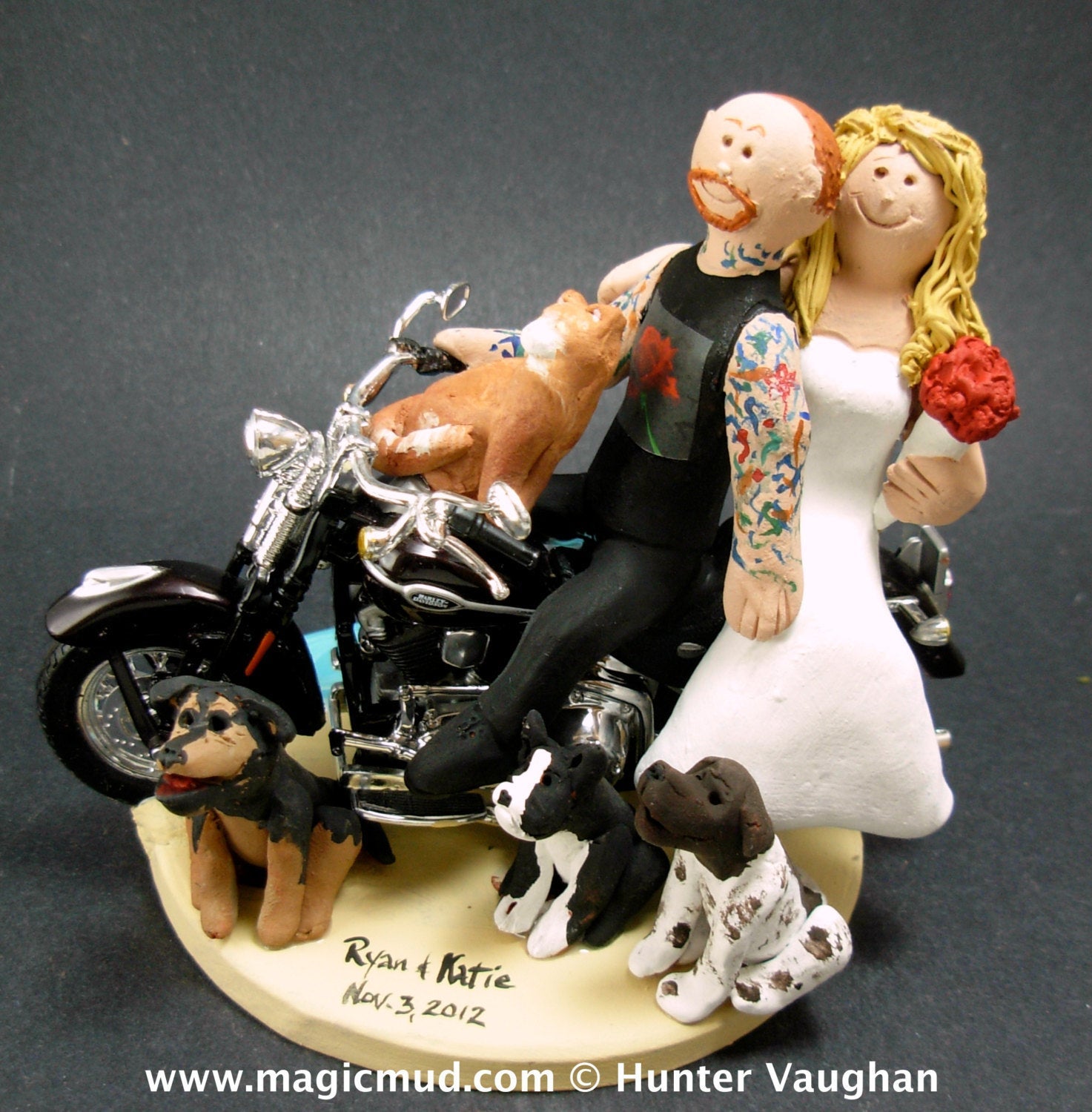Wedding Cake Topper - Motorcycle Get-away Wedding Couple Figurine