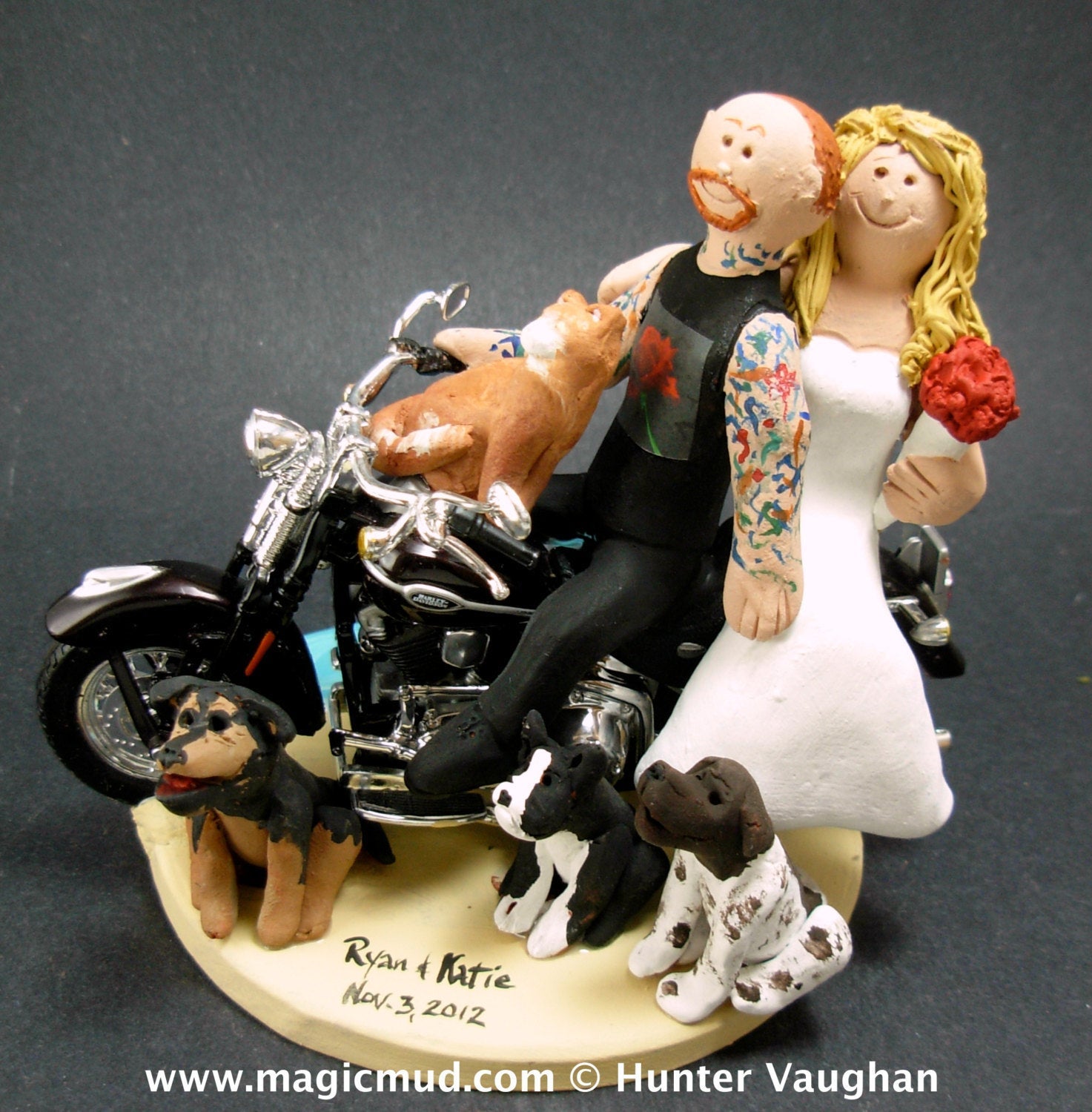 Harley-Davidson Motorcycle Wedding Cake Topper, Harley Fatboy Wedding Cake Topper Sturgis Wedding Cake Topper, Sunglass Groom Wedding Topper - iWeddingCakeToppers