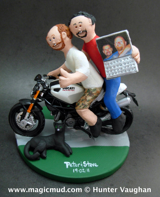 Gay Motorcyclist Wedding Cake Toppers custom made for same sex weddings!...handmade to order to your specifications. Gay Wedding Cake Topper