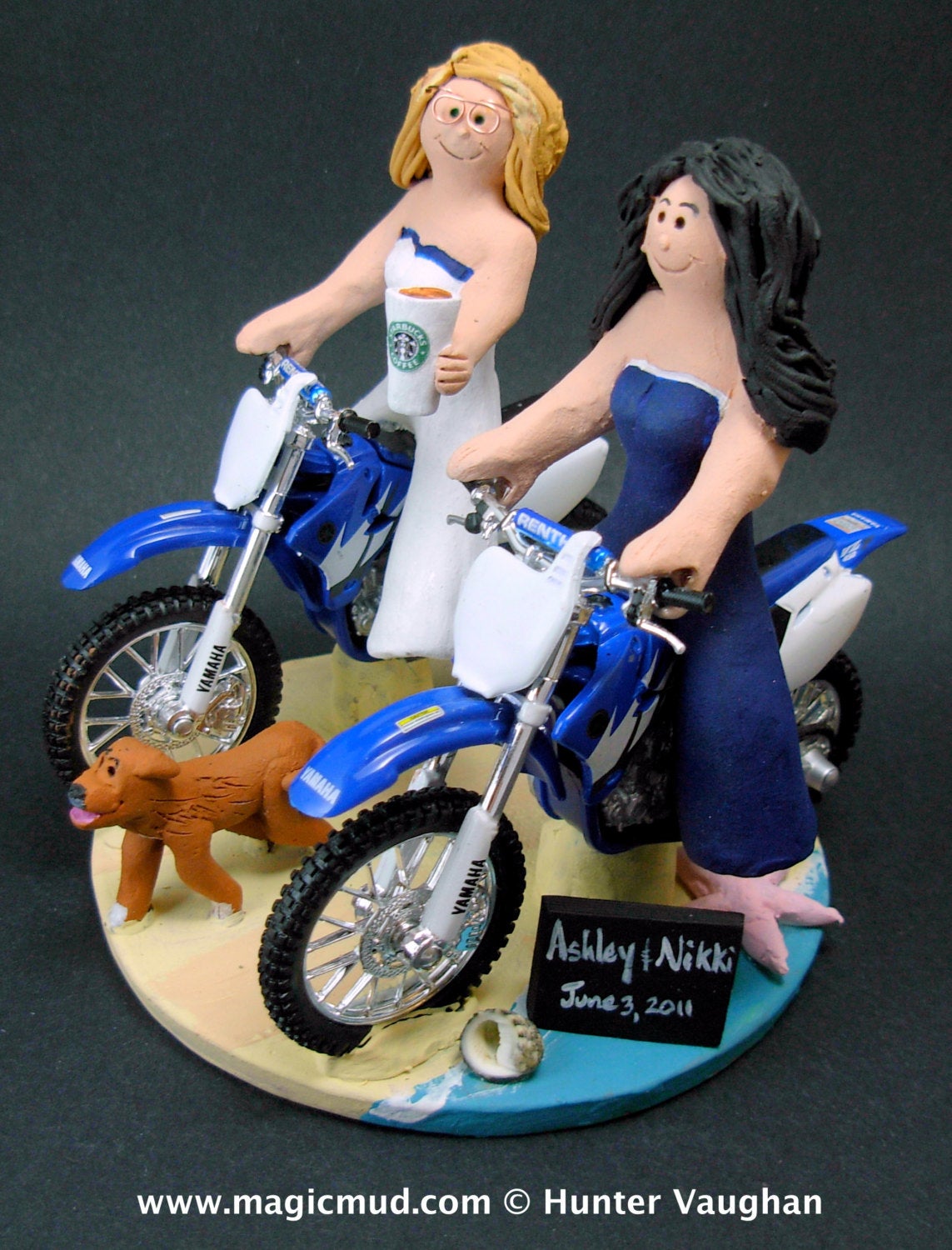 Lesbian Motorcyclist Wedding Cake Toppers custom made for same sex weddings!...handmade to your specifications. Lesbian Wedding Cake Topper - iWeddingCakeToppers