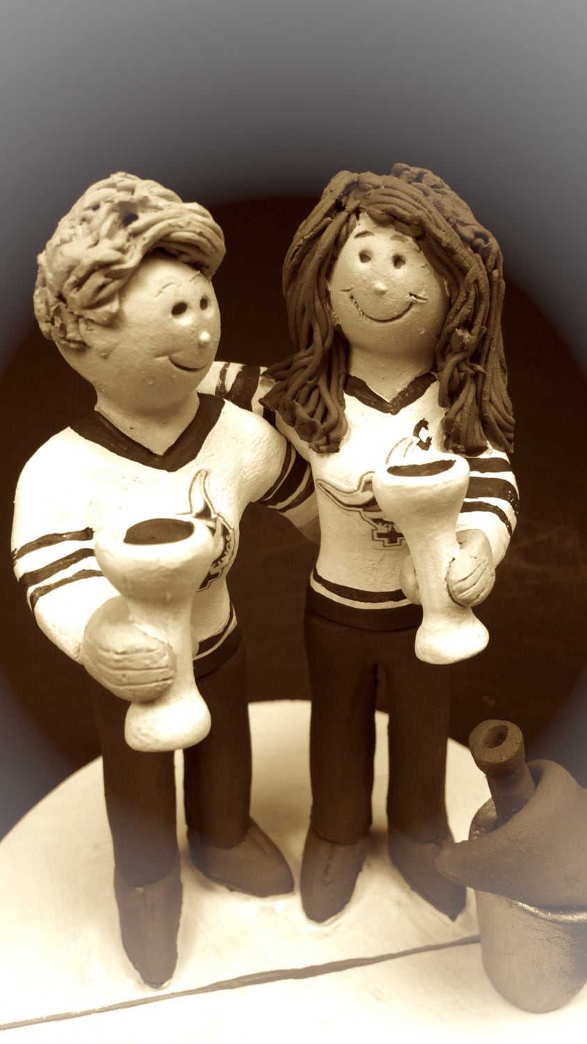 Lesbian Hockey Player's Wedding Cake Toppers custom made for same sex weddings! Handmade to your specifications. Lesbian Wedding Cake Topper