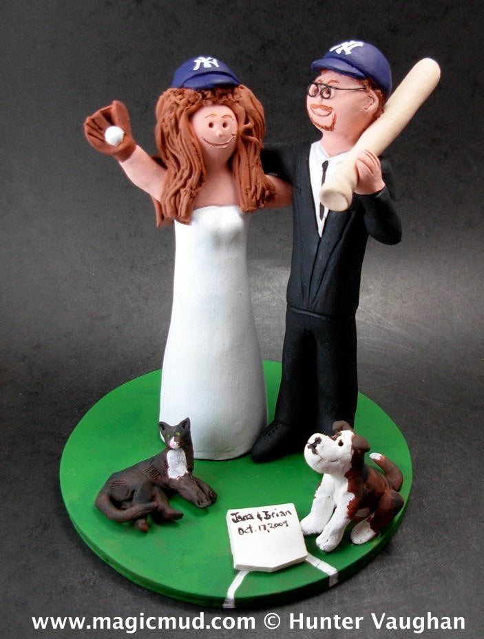 New York Yankee's Baseball Wedding Cake Topper, Red Sox Wedding Cake Topper, Baseball Wedding Cake Topper, Fenway Park Wedding Cake Topper - iWeddingCakeToppers