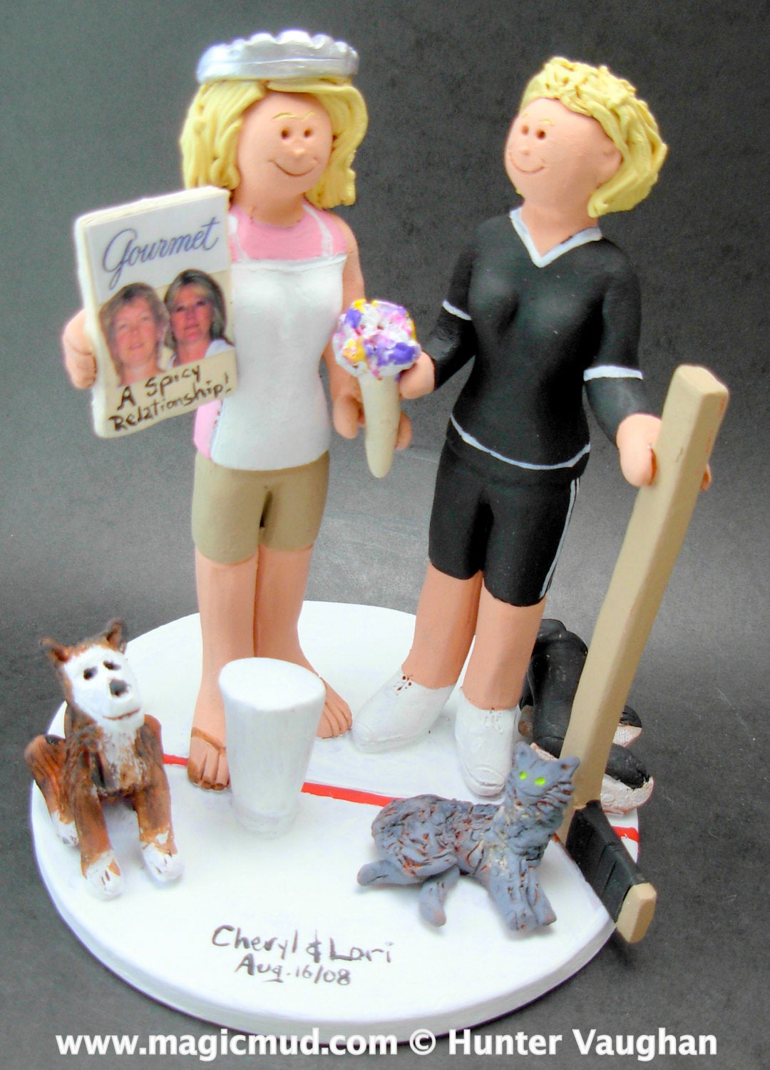 Lesbian Hockey Player's Wedding Cake Toppers custom made for same sex weddings! Handmade to your specifications. Lesbian Wedding Cake Topper - iWeddingCakeToppers