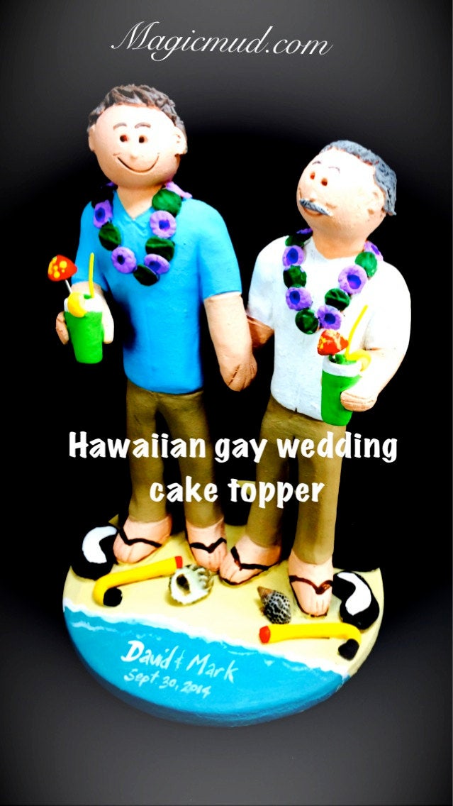 Destination Wedding Caketopper for Gay Men, Gay Wedding Cake Topper, Caketopper for 2 Men, Two Grooms Caketopper, Gays Wedding Cake Topper - iWeddingCakeToppers