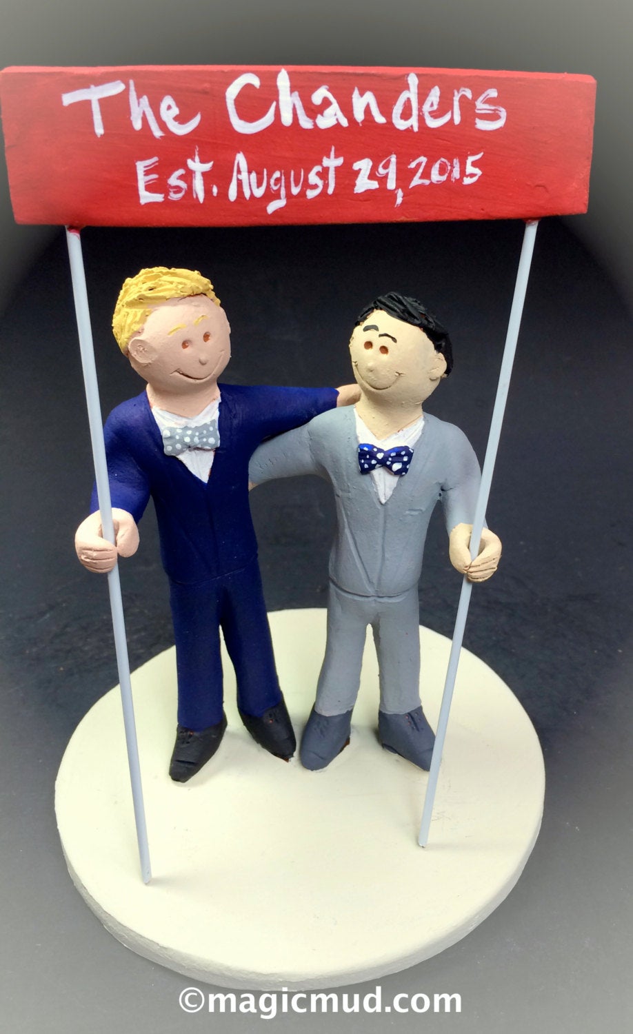 Gay Marriage Cake Topper Figurine, Gay Wedding Cake Topper, Caketopper for 2 Men, Two Grooms Caketopper, California Gays Wedding Cake Topper - iWeddingCakeToppers