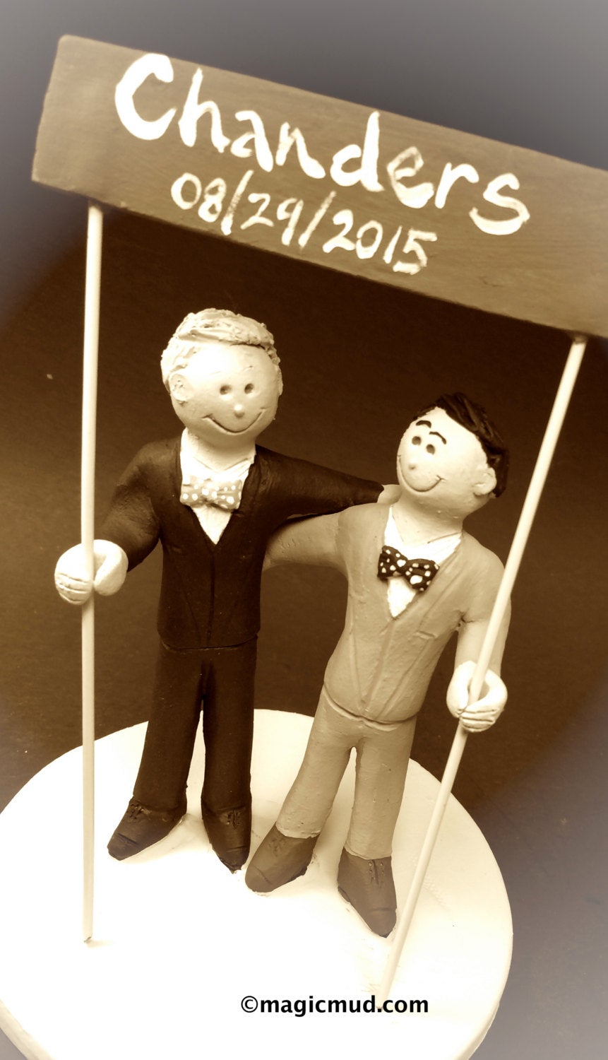 Gay Marriage Cake Topper Figurine, Gay Wedding Cake Topper, Caketopper for 2 Men, Two Grooms Caketopper, California Gays Wedding Cake Topper - iWeddingCakeToppers