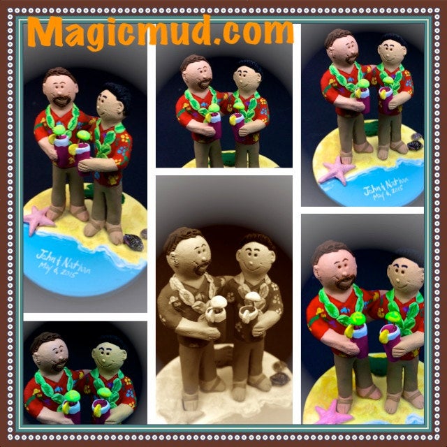 Gay Wedding Cake Topper , New York Gay Wedding Cake Topper, Caketopper for 2 Men, Two Grooms Caketopper, Chicago Gays Wedding Cake Topper - iWeddingCakeToppers